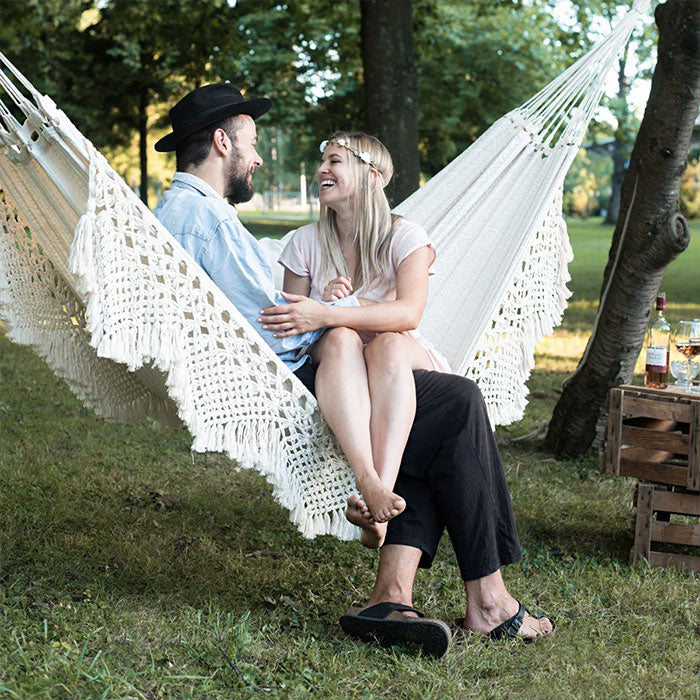 hängematte weiß boho Hängematte Saloa Boho aus Bio-Baumwolle – Johnny Jungle